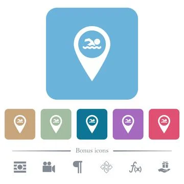 Swimming pool GPS map location flat icons on color rounded square backgrounds Stock Illustration