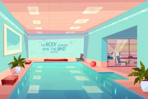 Swimming pool in gym interior, empty sport center Stock Illustration
