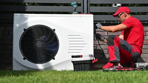Swimming Pool Heat Pump Maintenance Stock Footage 213615588