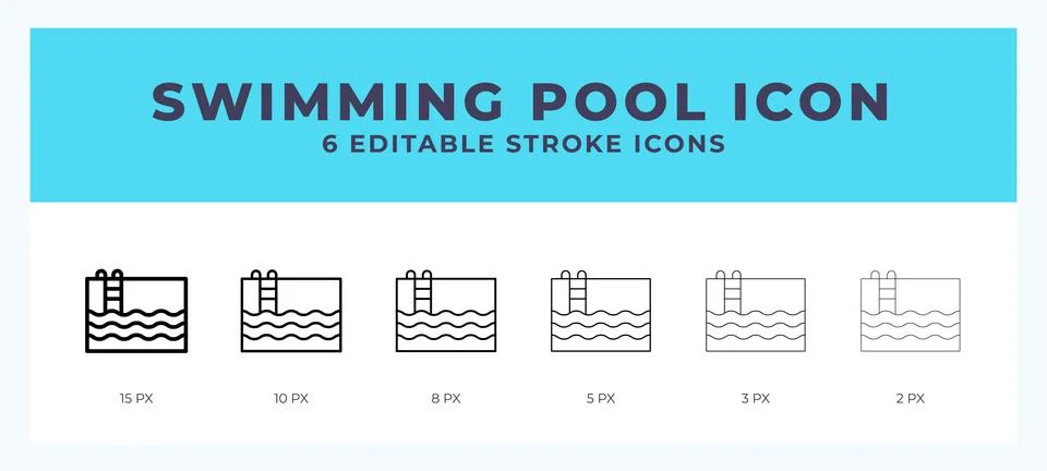 Swimming pool icon with different stroke. Editable stroke. Vector illustratio 스톡 일러스트