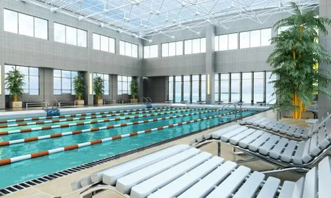 Swimming pool interior 3d render image Stockillustratie