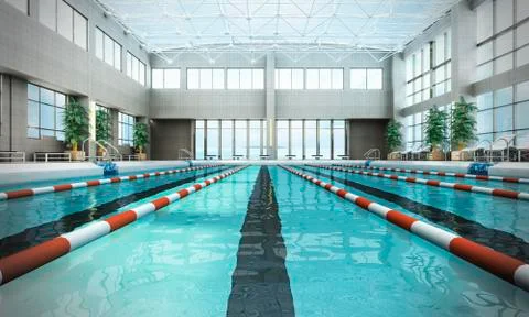 Swimming pool interior 3d render image Stockillustratie