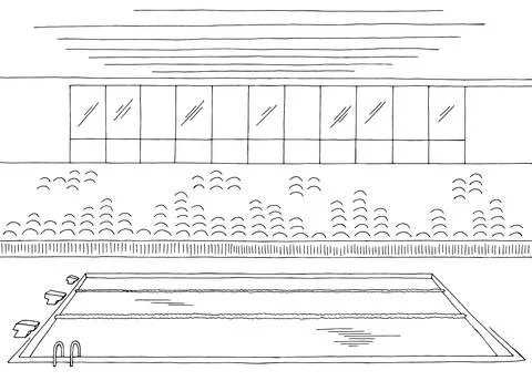 Swimming pool interior graphic black white sketch illustration vector 스톡 일러스트
