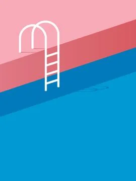 Swimming pool with ladder or steps in vintage retro poster style flat design Stock Illustration