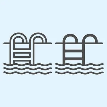 Swimming pool line and solid icon. Swim leisure activity, iron step ladder in 스톡 일러스트