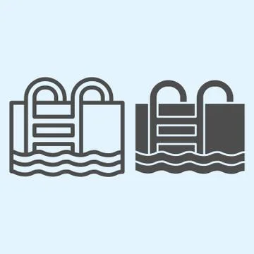 Swimming pool line and solid icon. Basin full of water with ladder. Sport vector Illustrazione stock