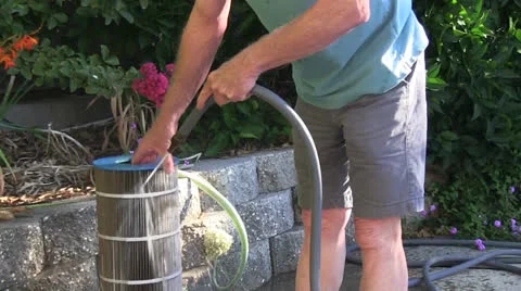 Swimming pool maintenance,hose Stock Footage 25054417