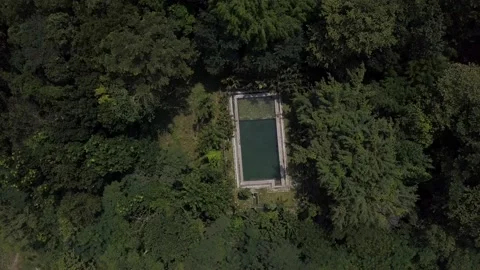 This swimming pool is in the middle of the forest and mountains Stock Footage 208902101