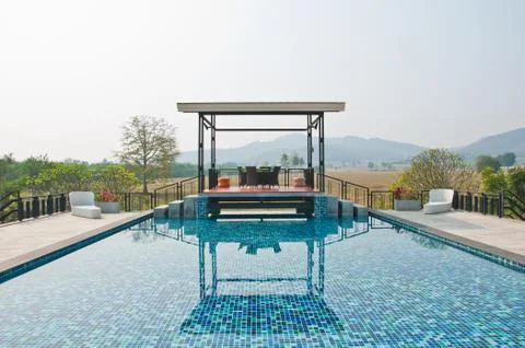 The swimming pool in the mountain Stock Photos