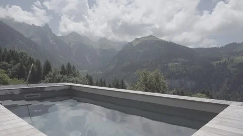 Swimming Pool With Mountains view, 4k, Log Stock Footage 241028938