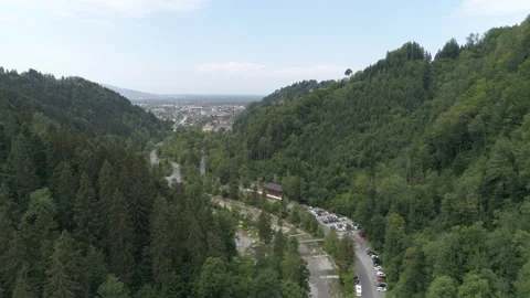 Swimming pool near the forest. Drone view Stock Footage 266889535