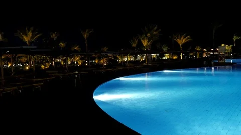 Swimming Pool at Night Stock Footage 87993537