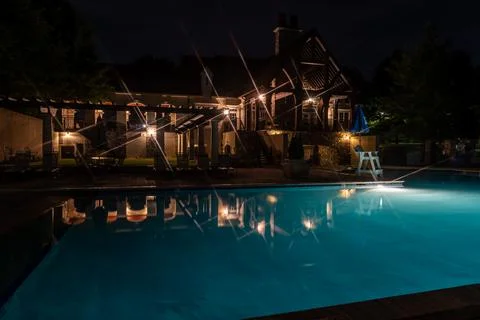 Swimming Pool At Night Stock Photos