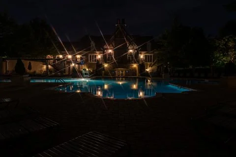 Swimming Pool At Night Stock Photos