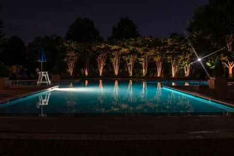 Swimming Pool At Night Stock-Fotos