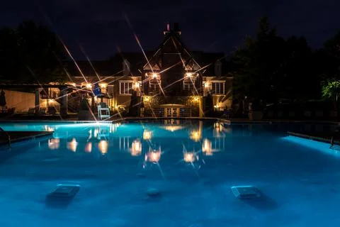 Swimming Pool At Night Stock Photos