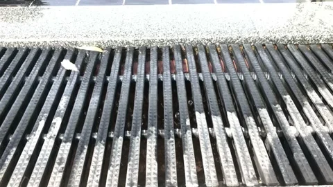 Swimming Pool Overflow Drainage Grating, clear blue pool water. Stock Footage 142679224