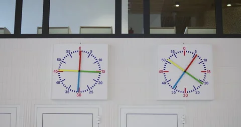 Swimming pool pace clocks for lap timing Stock Footage 313834372