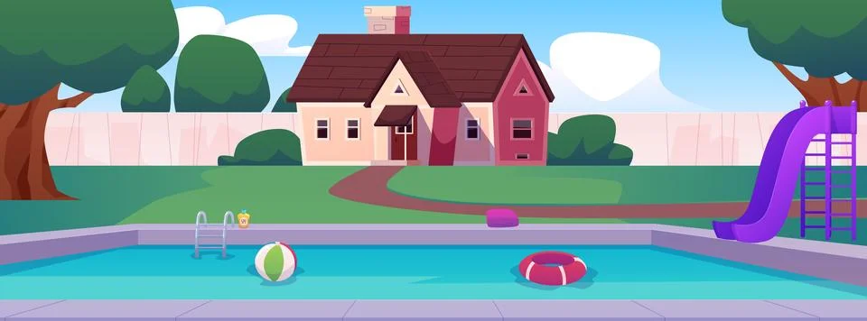 Swimming pool on residence backyard vector flat illustration, cartoon swimm.. Stock-Illustration