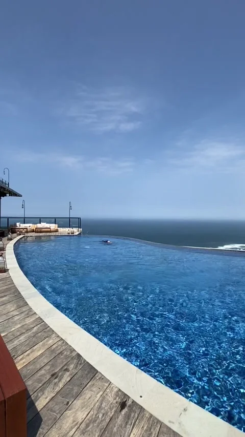 Swimming pool on the resort with panoramic skylight view Stock Footage 249241564