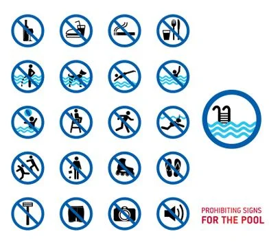 Swimming pool rules. Set of icons and symbol for pool. Stock Illustration