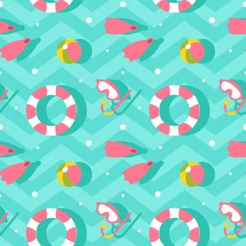 Swimming Pool Seamless Pattern Vector Illustration with Summer Vacation Ele.. Illustrazione stock