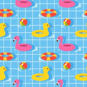 Swimming Pool Seamless Pattern Vector Illustration with Summer Vacation Ele.. Illustrazione stock