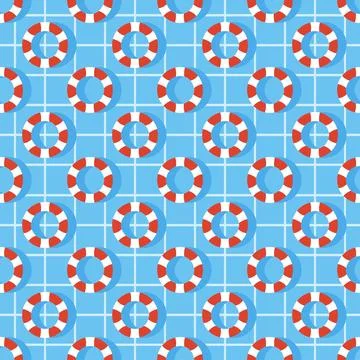 Swimming Pool Seamless Pattern Vector Illustration with Summer Vacation Ele.. Illustrazione stock