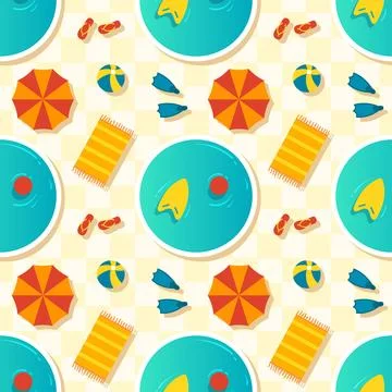 Swimming Pool Seamless Pattern Vector Illustration with Summer Vacation Ele.. Illustrazione stock
