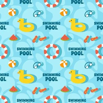 Swimming Pool Seamless Pattern Vector Illustration with Summer Vacation Ele.. Illustrazione stock