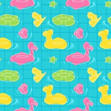 Swimming Pool Seamless Pattern Vector Illustration with Summer Vacation Ele.. Illustrazione stock