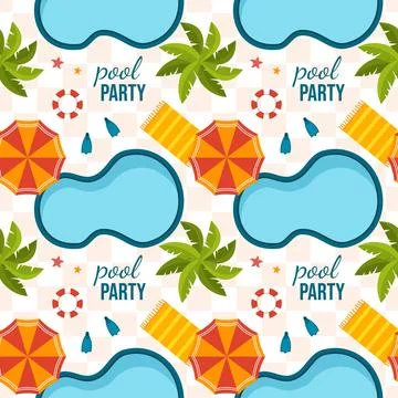 Swimming Pool Seamless Pattern Vector Illustration with Summer Vacation Ele.. Stockillustratie