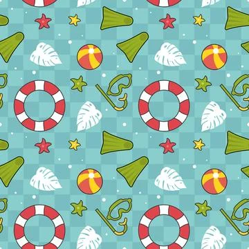 Swimming Pool Seamless Pattern Vector Illustration with Summer Vacation Ele.. Stock Illustration