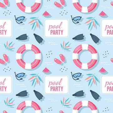Swimming Pool Seamless Pattern Vector Illustration with Summer Vacation Ele.. Stockillustratie