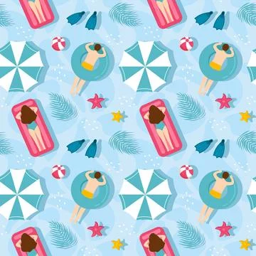 Swimming Pool Seamless Pattern Vector Illustration with Summer Vacation Ele.. Illustrazione stock