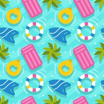 Swimming Pool Seamless Pattern Vector Illustration with Summer Vacation Ele.. Illustrazione stock