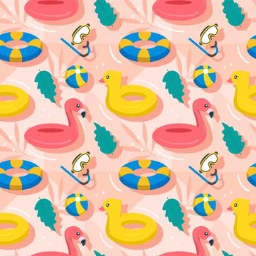 Swimming Pool Seamless Pattern Vector Illustration with Summer Vacation Ele.. Illustrazione stock