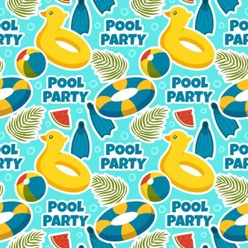 Swimming Pool Seamless Pattern Vector Illustration with Summer Vacation Ele.. Illustrazione stock