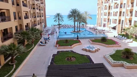 Swimming pool at seaside resort Stock Footage 190444971