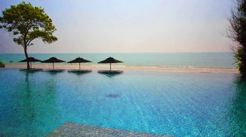 Swimming Pool with Seating Area Stock Footage 49967955