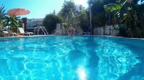 Swimming in the Pool in Slow Motion Stock Footage 58762069