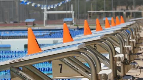 Swimming Pool Starting Blocks Stock Footage 12673044