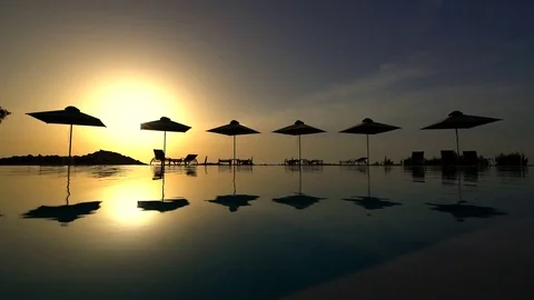 Swimming pool at sunset Stock-Footage 72791347