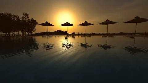 Swimming pool at sunset Stock Footage 90252639