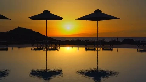 Swimming pool at sunset Stock Footage 90252730