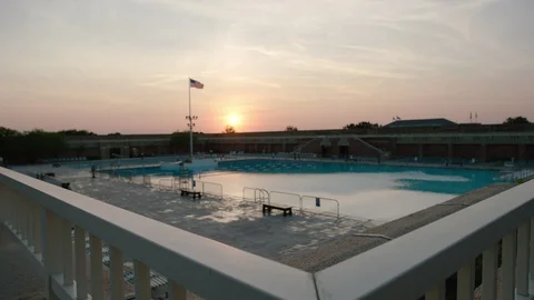 Swimming pool at sunset Stock Footage 110131785