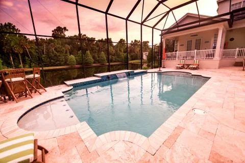 Swimming Pool at Sunset Stock Photos