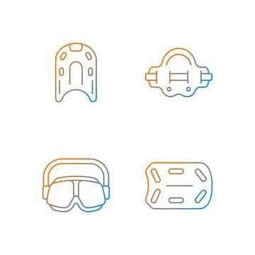 Swimming pool supplies gradient linear vector icons set Stock Illustration