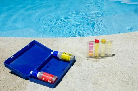 Swimming pool testing kit Stock Photos