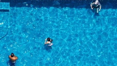 Swimming pool top view angle blue color clear water Stock Photos